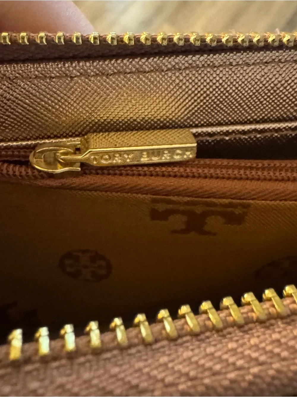 Tory Burch Metallic Blush Zip-Around Wallet with Gold Logo
